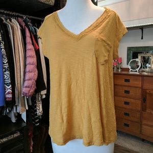 NEW Postmark Maize V Neck Short Sleeve Top Stitched Size S Anthropologie NWT